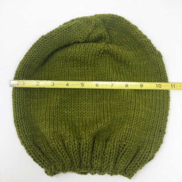 Handknitted Cotton Avocado Green Stretchable Ribbed Edge Slouchy Hat - Picture 14 of 16